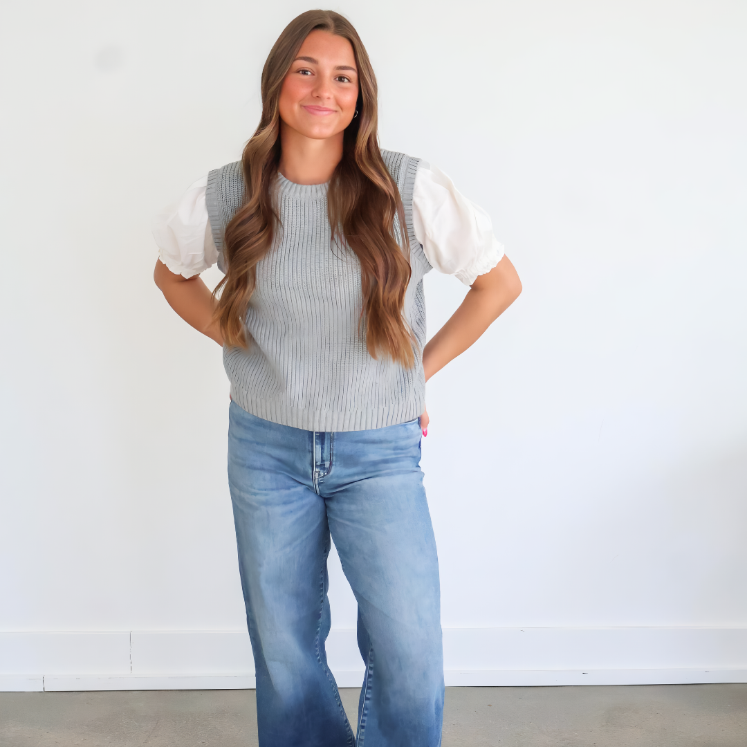 Twofer Puff Sleeve Sweater Top