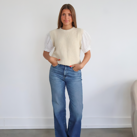 Twofer Puff Sleeve Sweater Top