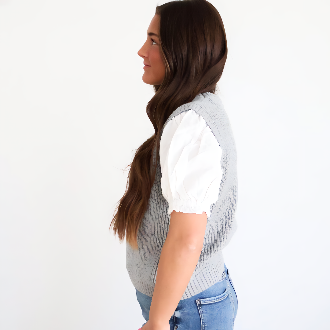 Twofer Puff Sleeve Sweater Top