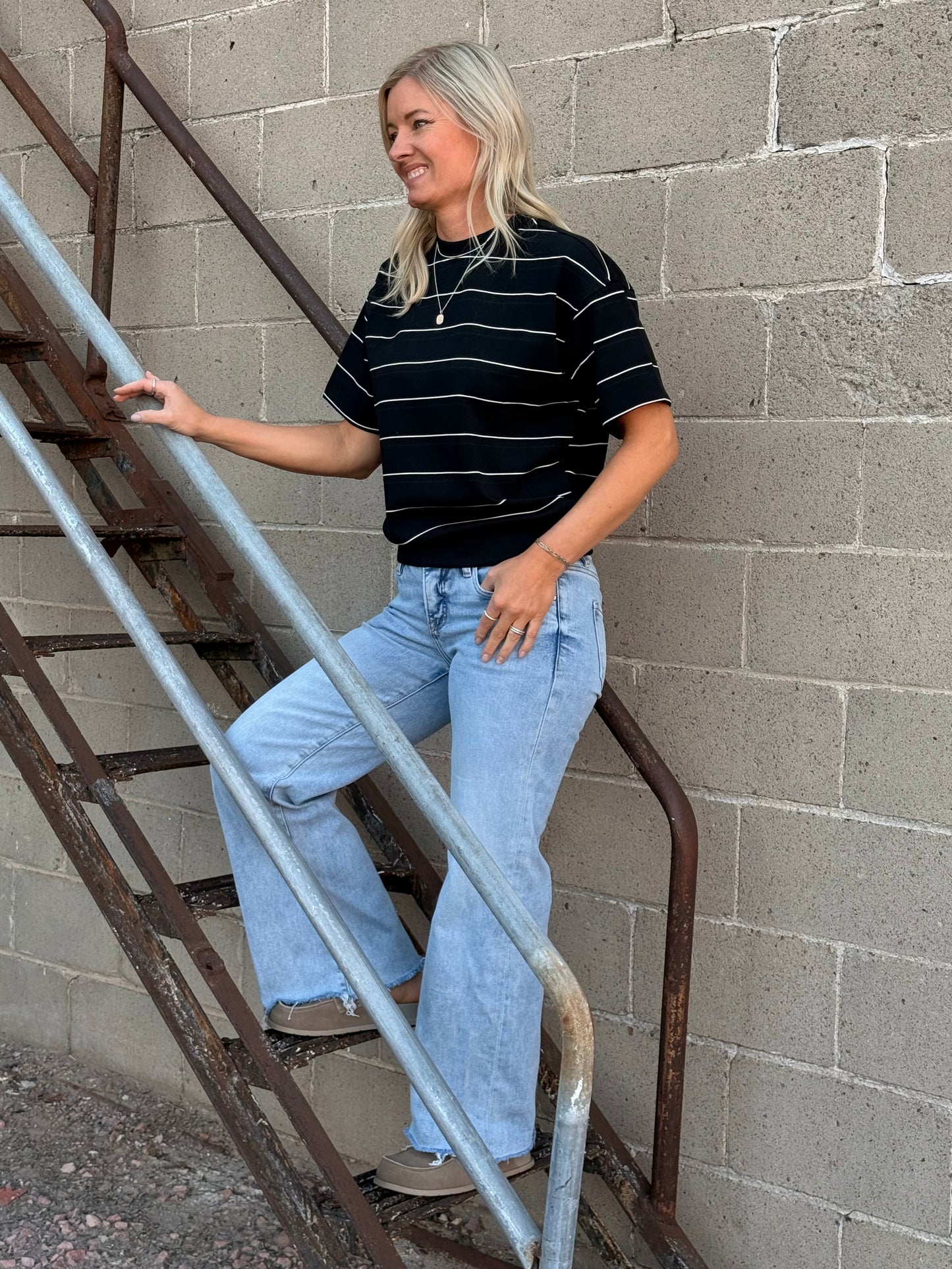 Model Stripe Short Sleeve Tee