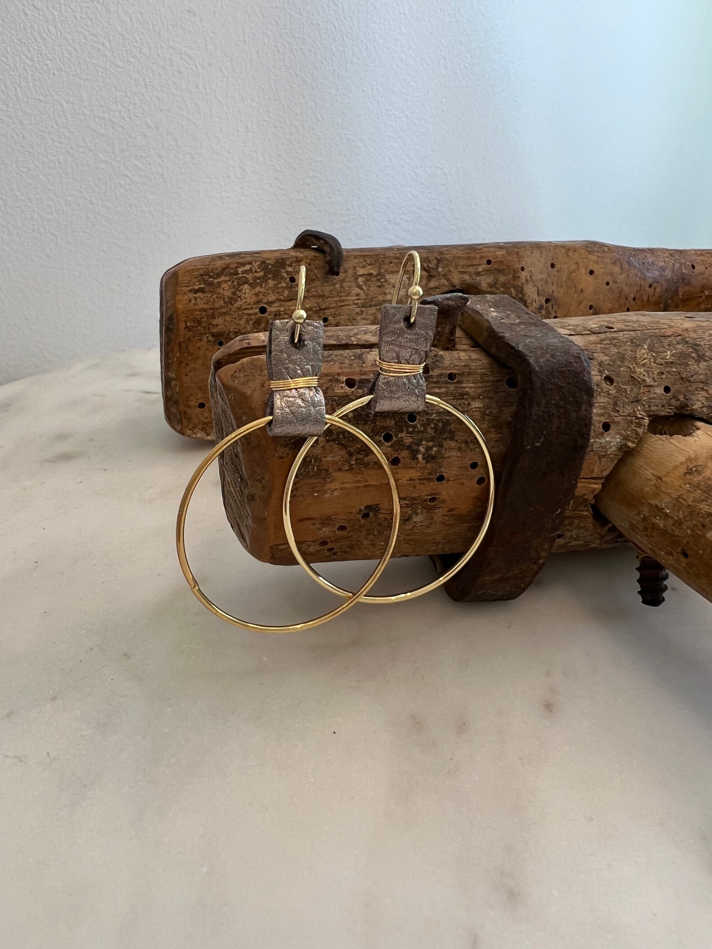 Wire Wrapped Leather Earring