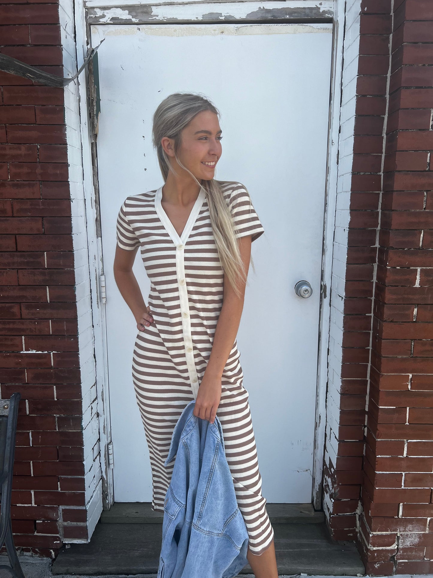 Striped Ribbed Midi Dress
