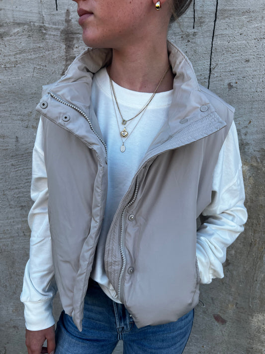 Cropped High Neck Puffer Vest