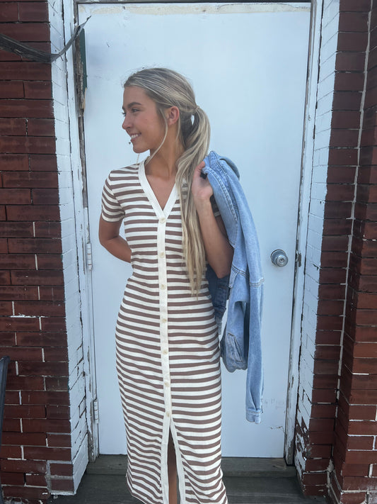 Striped Ribbed Midi Dress
