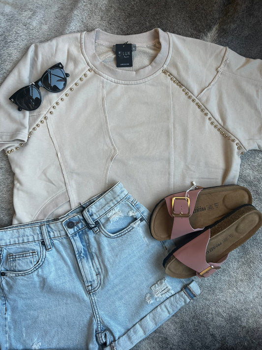 Studded Raw Hem Crop Top