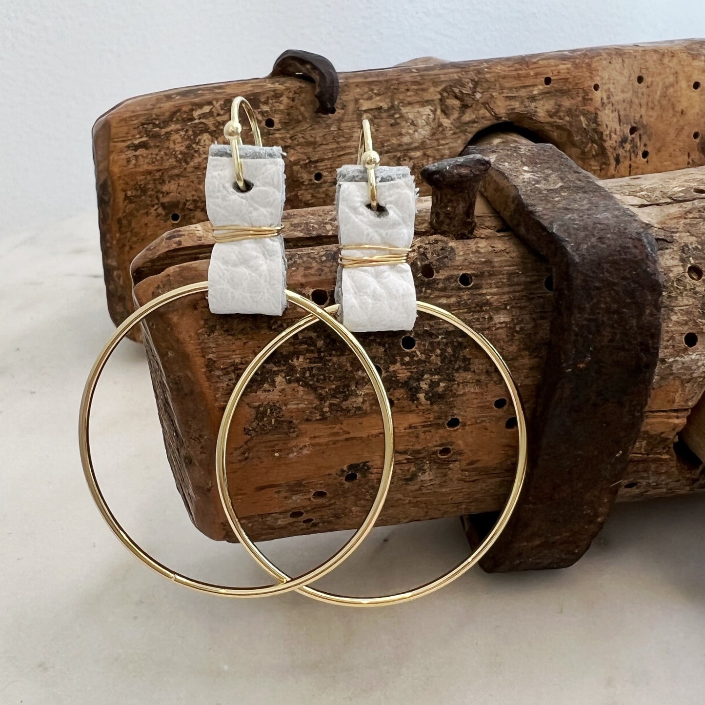 Wire Wrapped Leather Earring