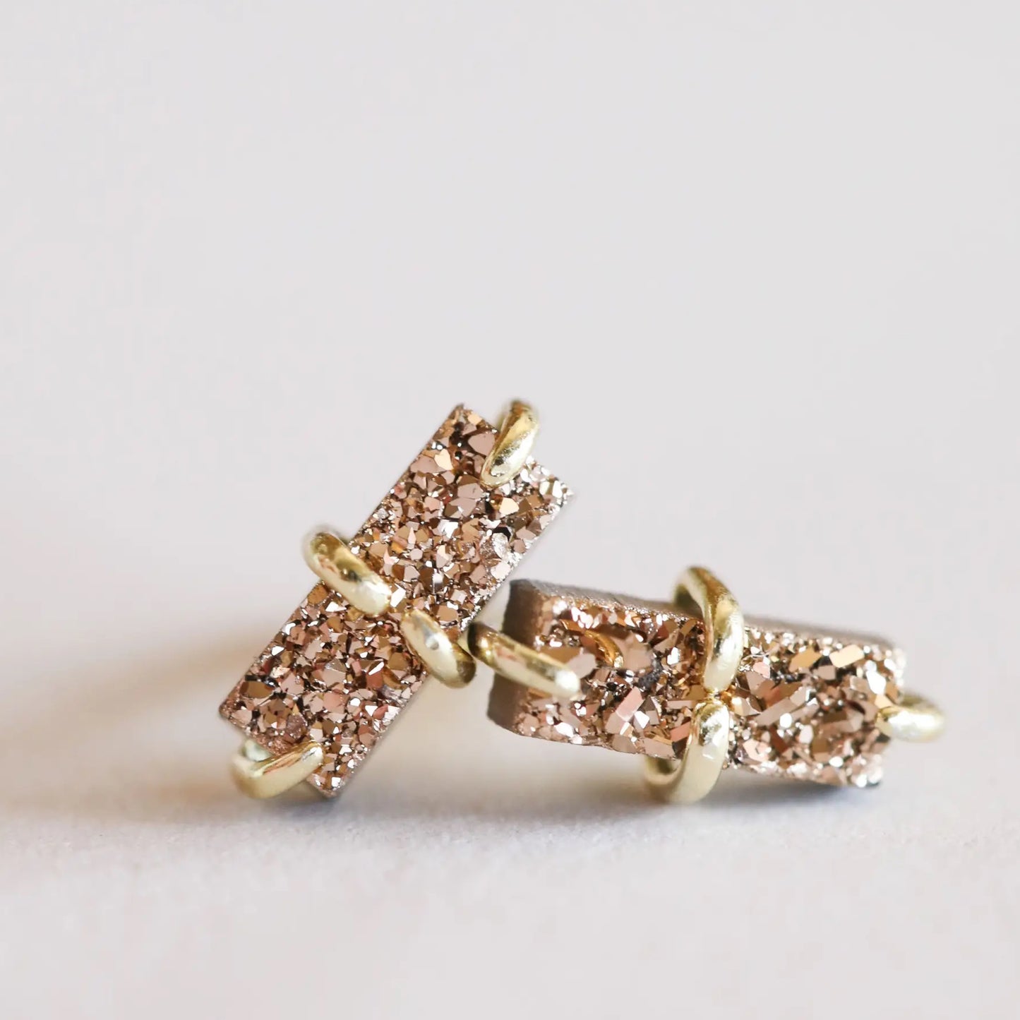 Druzy Rose Gold Bar Stud