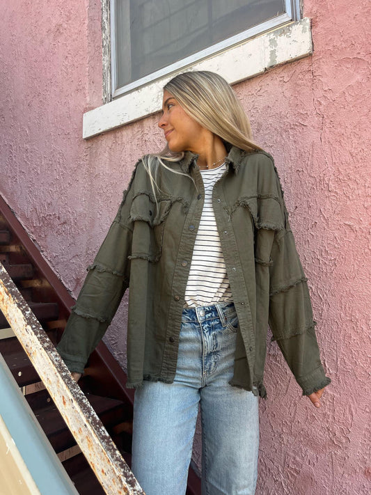 Olive Rock and Roll Button Up