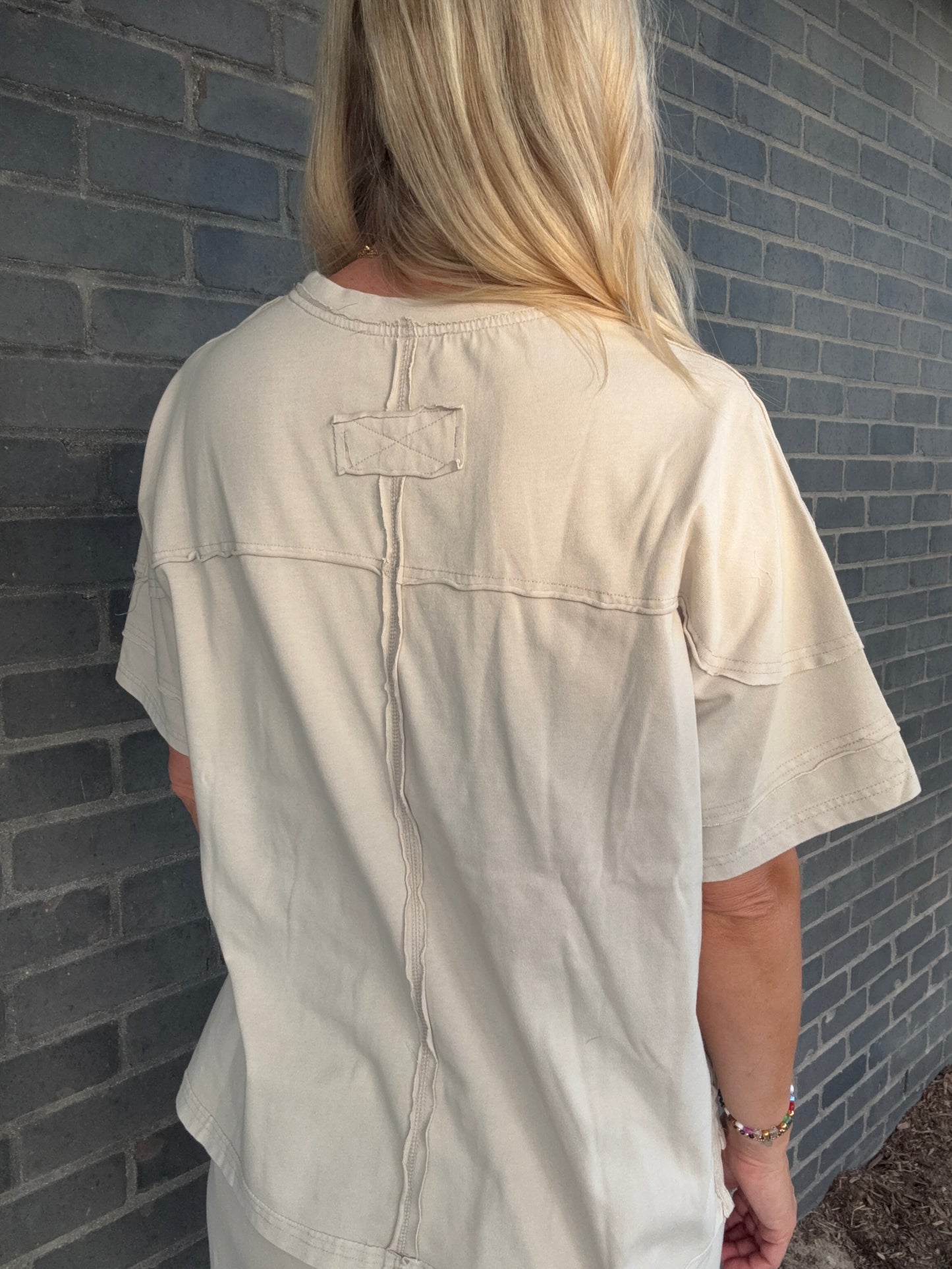 Cream Exposed Hem Top-Set