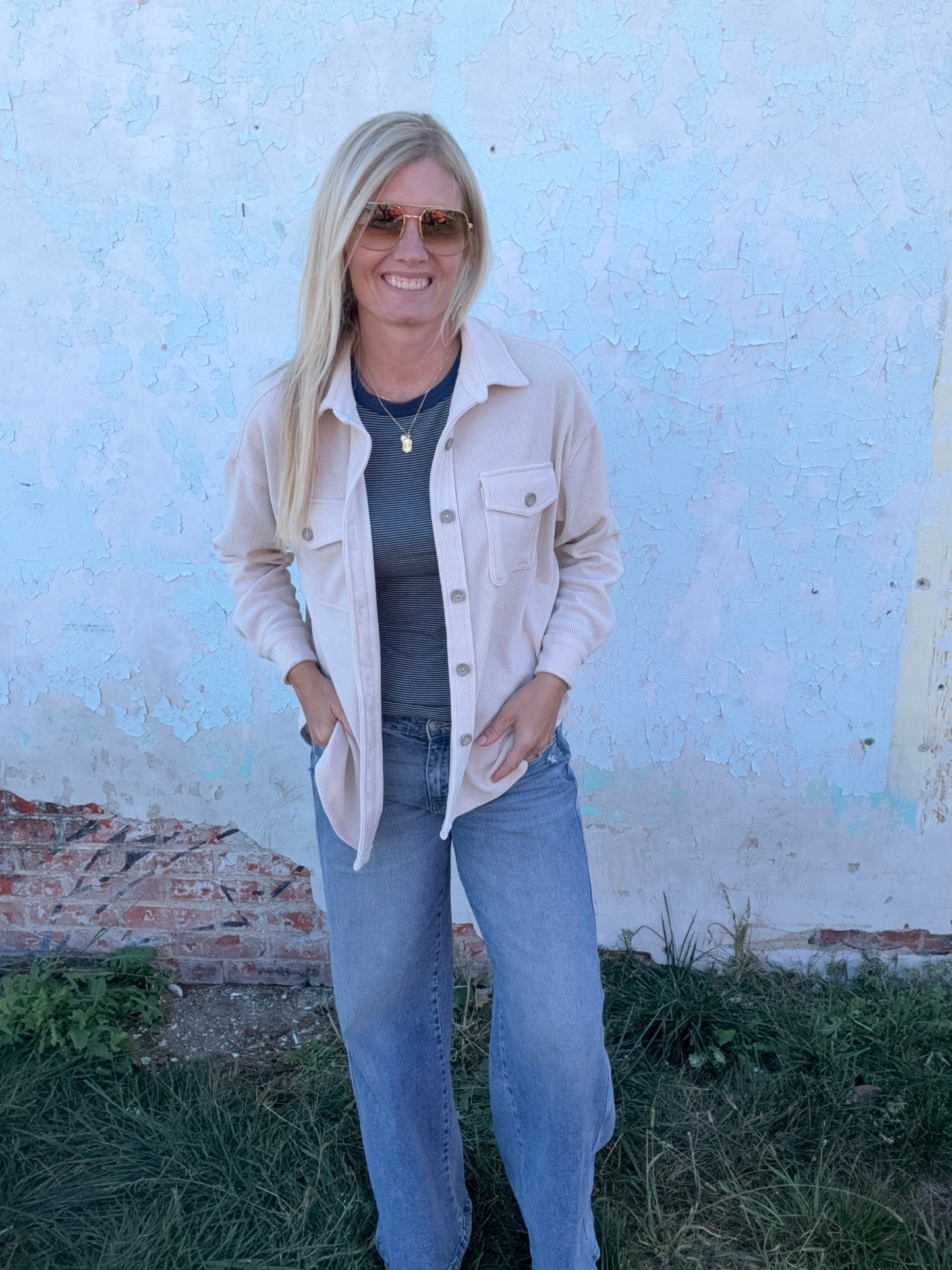 Cream Ribbed Shacket