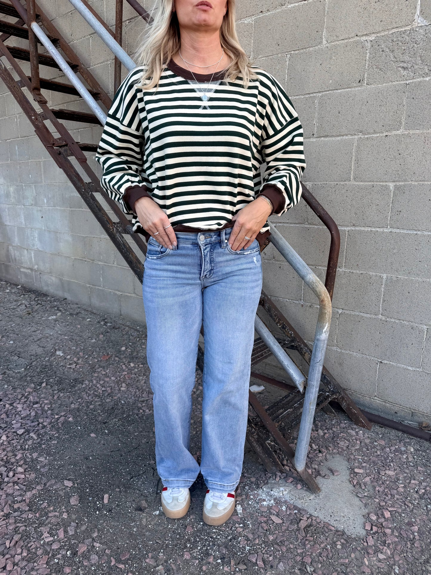 Green Stripe Ribbed Sweatshirt
