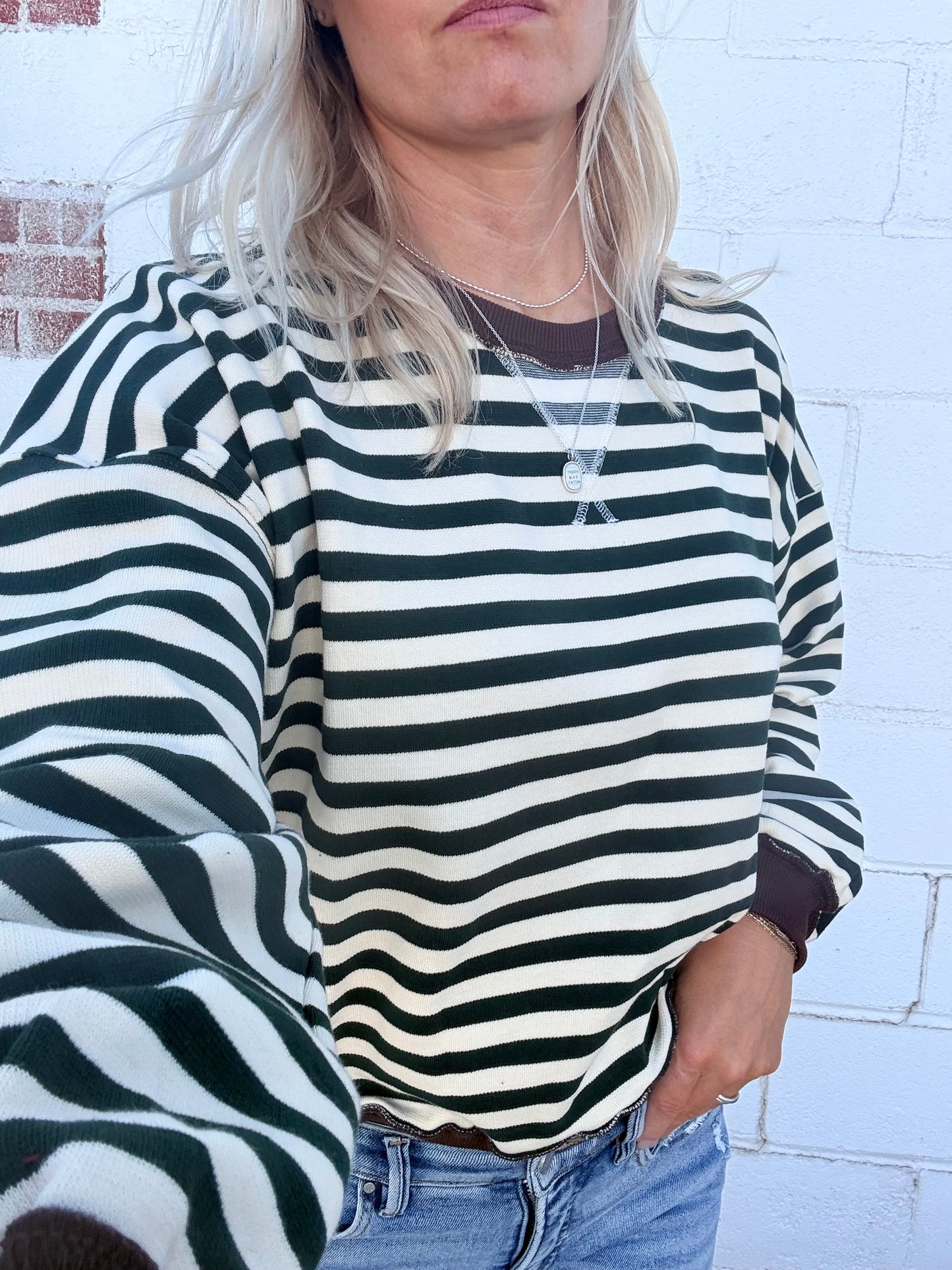 Green Stripe Ribbed Sweatshirt