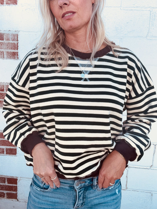 Green Stripe Ribbed Sweatshirt