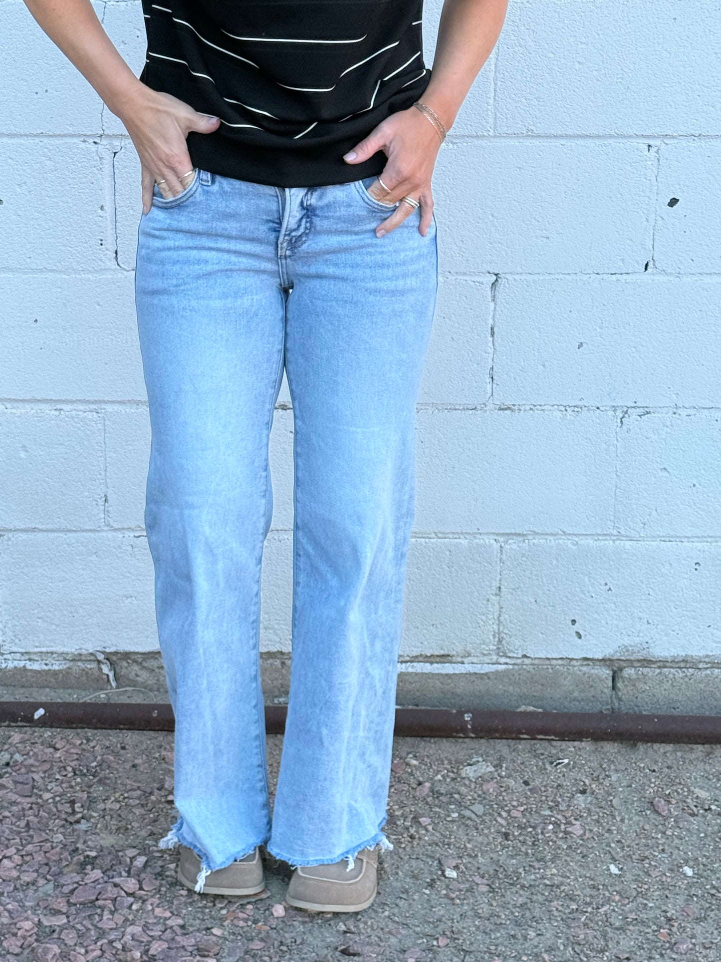 Risen Mid Rise Raw Hem Jean