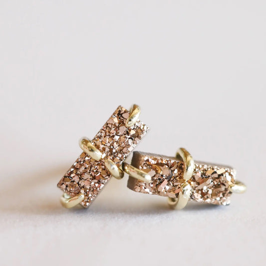 Druzy Rose Gold Bar Stud